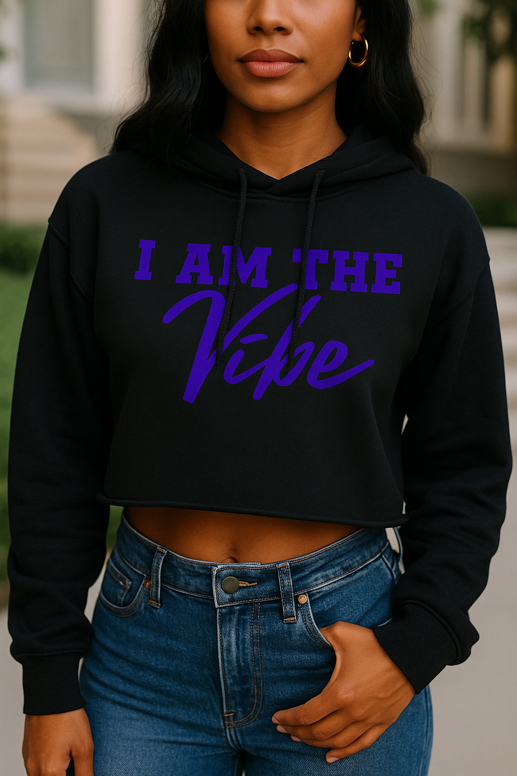 I AM THE VIBE CROP TOP - BLUE FONT